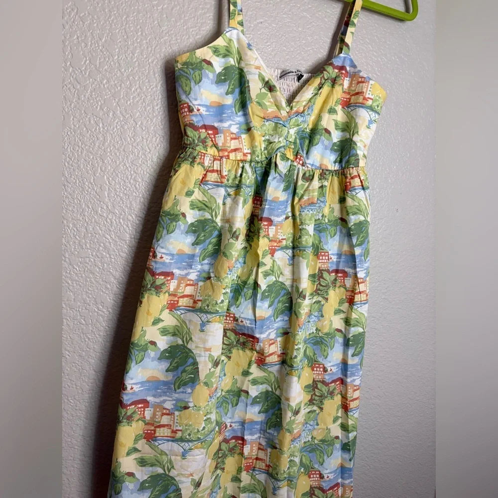 Abercrombie and Fitch Sweetheart Babydoll Maxi Dress Beach Lemon Print NWT